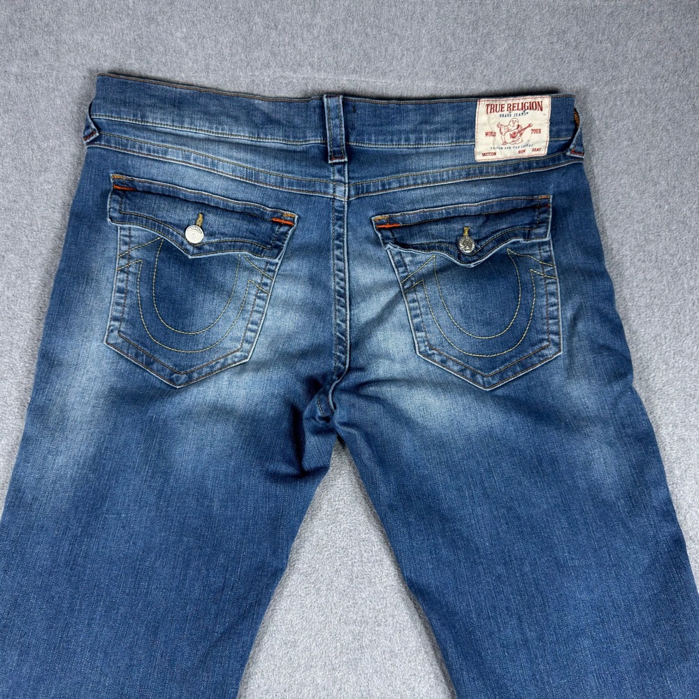 True Religion Jeans Mens 42x32 Blue Ricky Relaxed Straight Flap Pockets Denim